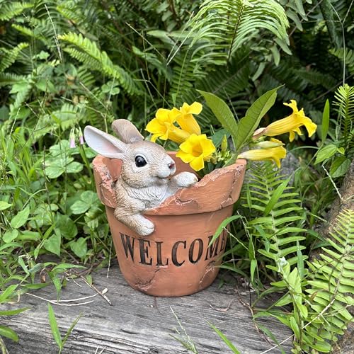 Yaoemei Rabbit Flower Pot Succulent Planter, Outdoor Bunny Flowerpot Garden Statues, Indoor Outdoor Ornament Sculpture Garden Decor Pots with Drainage for Yard Patio Lawn Balcony