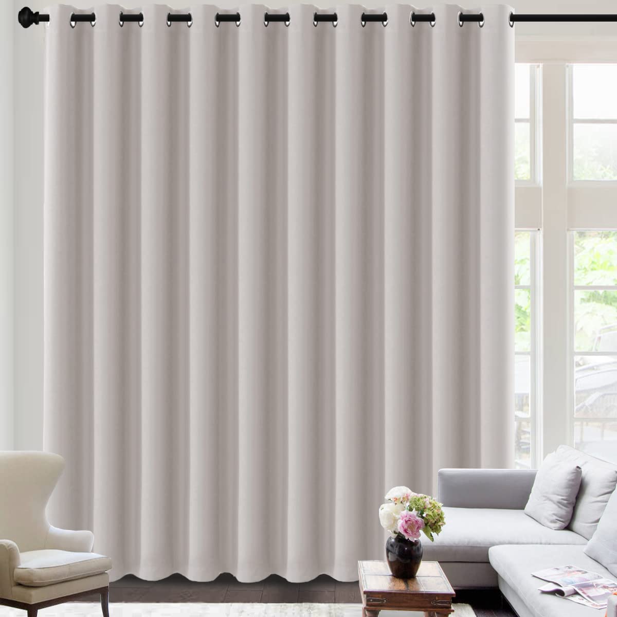 H.VERSAILTEX Blackout Curtains for Sliding Glass Door Room Divider Curtains Noise Reduce Curtain Panel Portable Window Screen Sliding Partition, W180