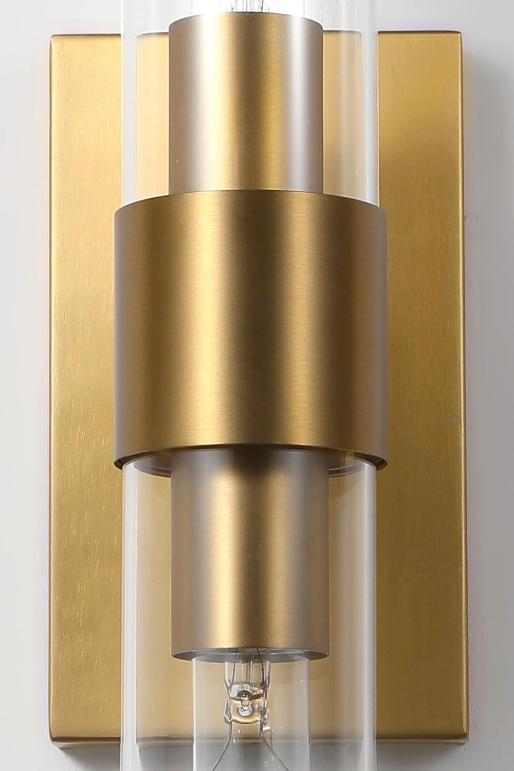 20 Inch Brushed Gold Sconces Set of 2, Brass Gold Bathroom Sconce with Clear Glass Shade Brushed Brass Wall Sconce for Bathroom, Living Room (Bulb Included)