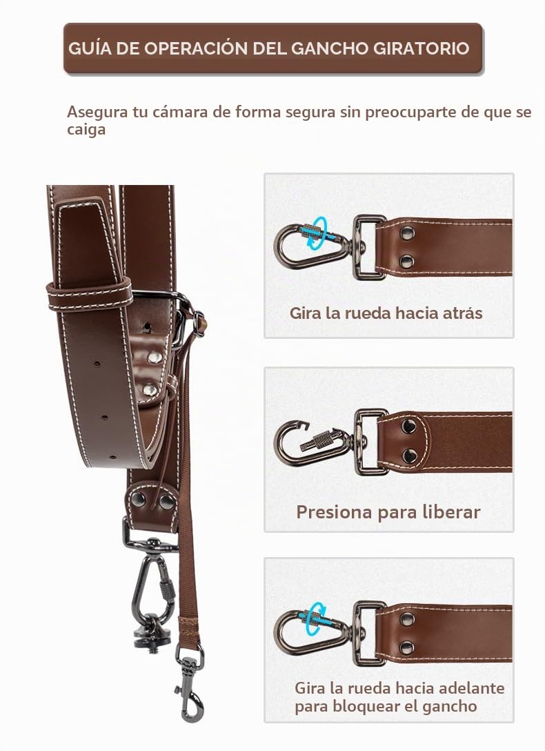 Correa Camara, Correa Camara de Fotos para Dos Cámaras, Arnés Camera Strap, Profesional Fotografica de Cuero Auténtico Ajustable, para DSLR/SLR, Marrón