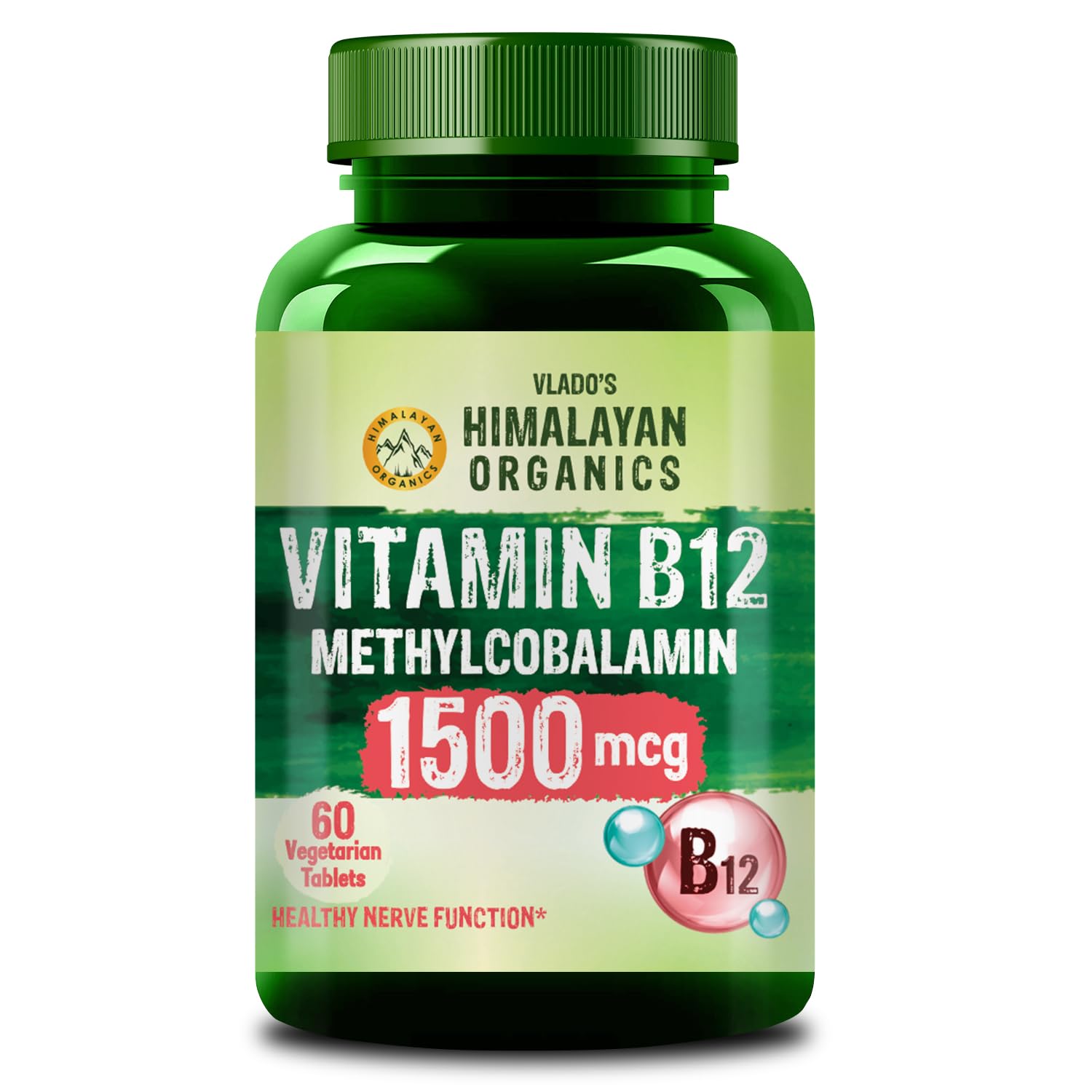 Vlado's Himalayan Organics Vitamin B12 Tablets 1500 mcg -Active form of Methylcobalamin Vitamin B12 Supplements for Men & Women- 60 Veg Tablets-image-46