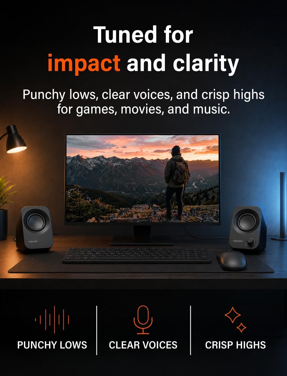 FUNLOGY Speaker Plus - 14W Stereo PC Speakers, Dual Amplifiers & DSP Tuned, USB-C Powered, 3.5mm AUX, Compact Desktop Speakers with 30° Tilt, for PC, Laptop, Monitor & Gaming,Black 4 61mpDTd+e4L. AC SL1309