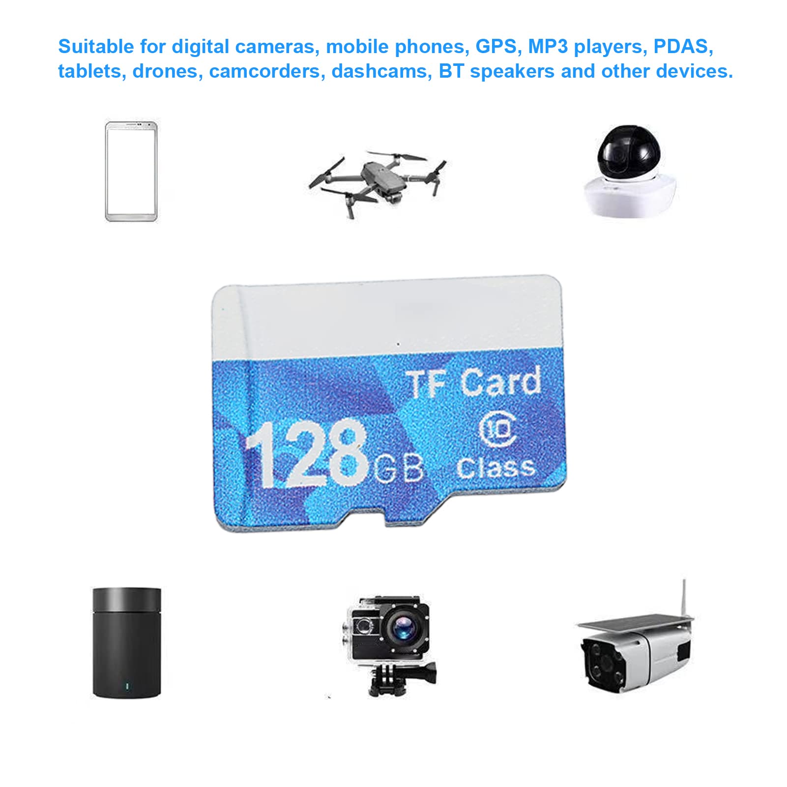Micro scheda di memoria, classe 10 ad alta velocità, 10 m, impermeabile e antiurto, mini scheda di memoria Plug and Play (128 GB)