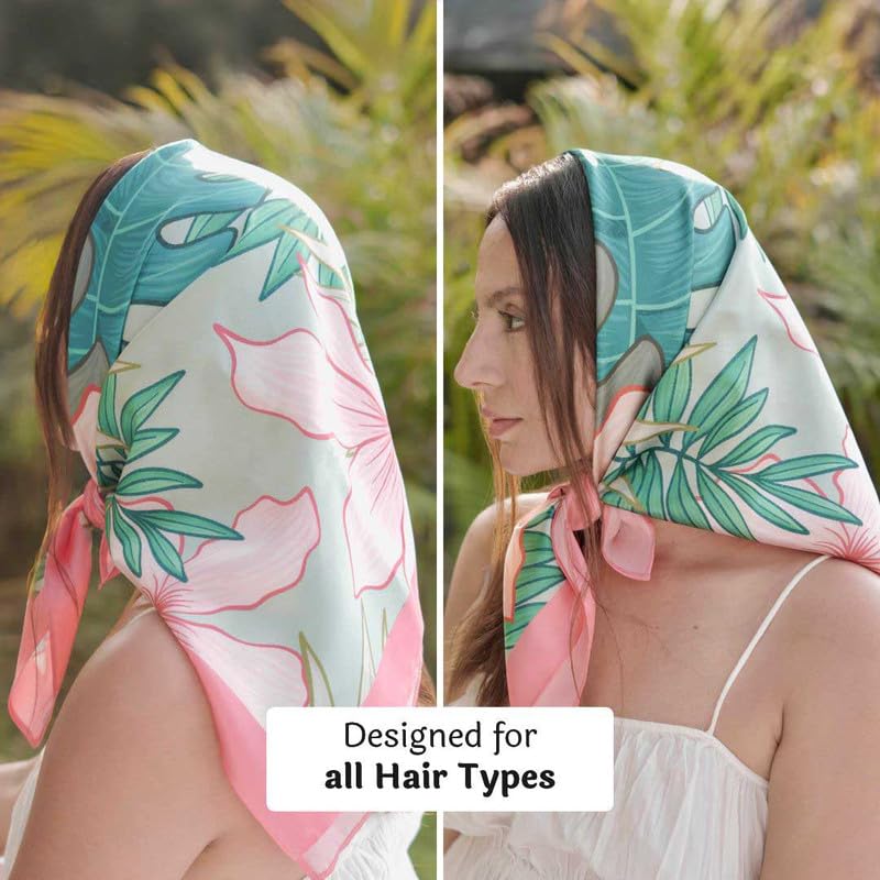 Image of Hair Drama Co. Elastic Bandana Head Scarf for Women | Silk Satin Head Wrap Bandana Scarves | Boho Style Statement Headband Stylish Design | All Day Wear Scarves | Hair Scarf Accessories