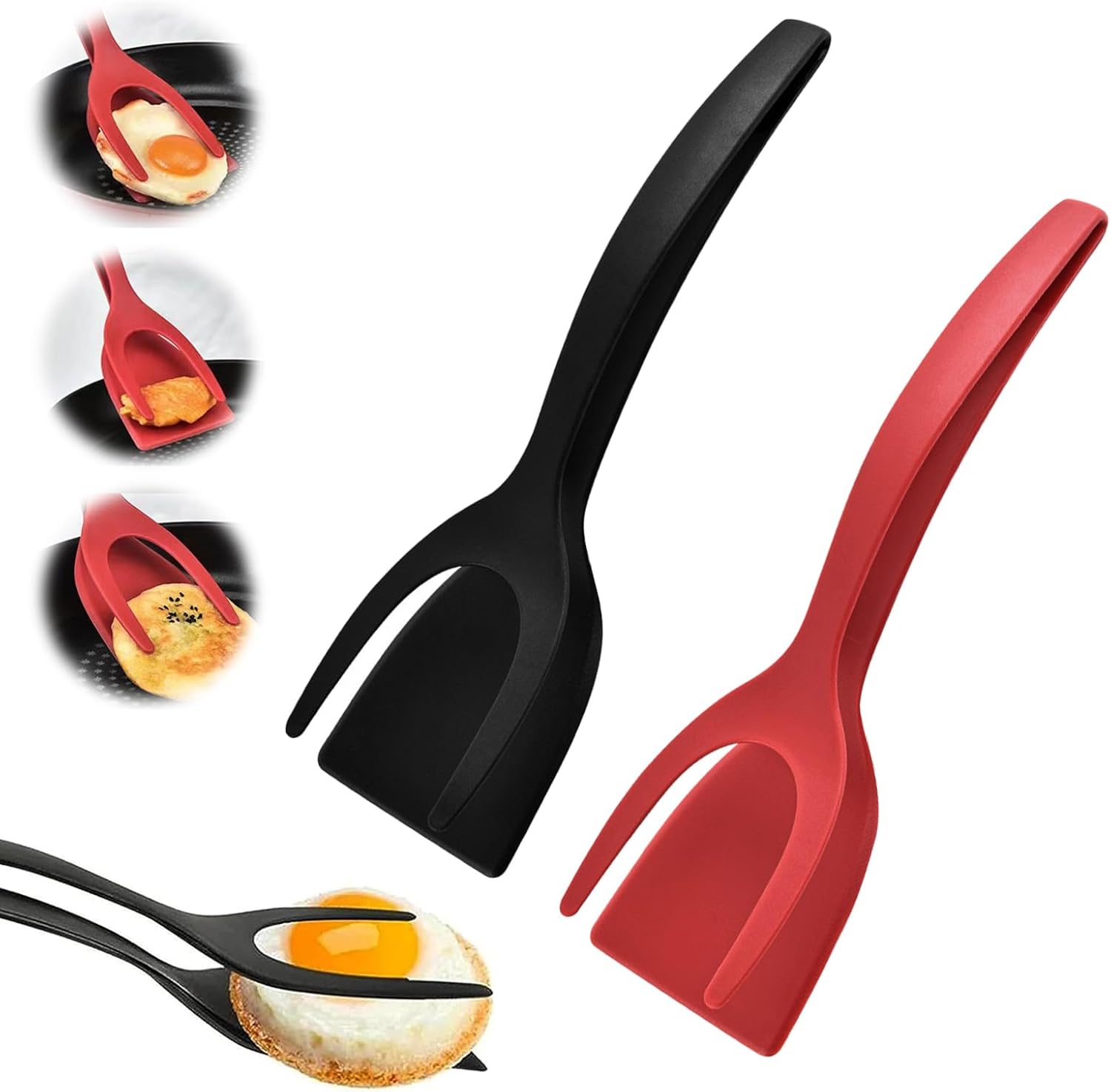 Spatola per Uova Fritte 2 in 1 Con Impugnatura Flip Spatola utensile da cucina Fritte Pinze per spatola in Nylon per pancake,Uova,Pizza,Bistecca - Immagine 1