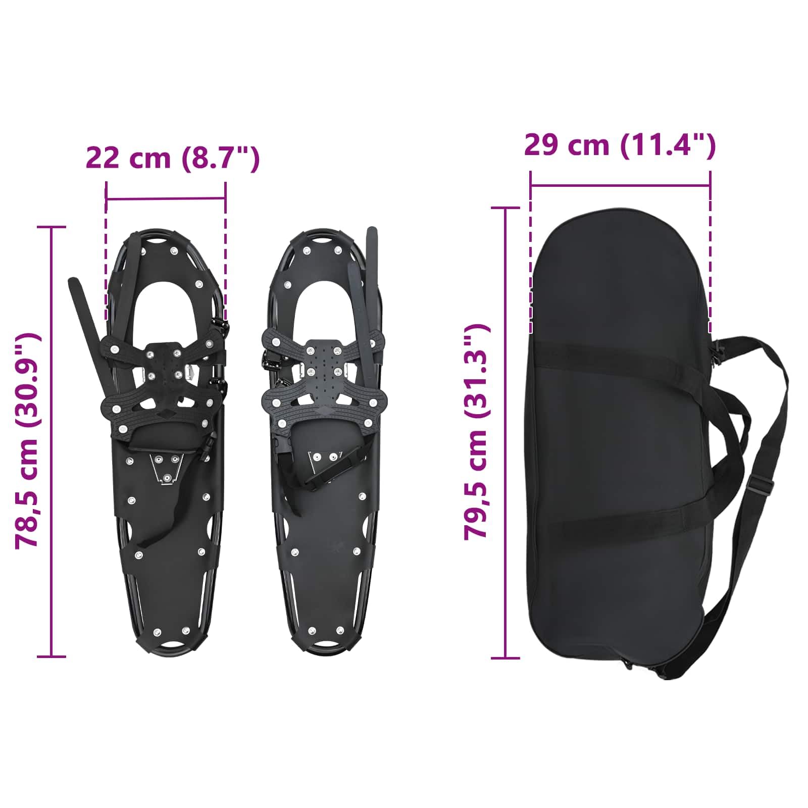 vidaXL Ciaspole 3 in 1 Nero 78,5 x 22 cm Alluminio e HDPE, Ciaspole in alluminio per il giardino, attrezzatura outdoor regolabile, accessori moderni per camminare sulla neve
