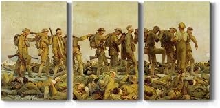 Premium Gallery 3 Panel Wrapped Canvas Art Gassed by John Singer Sargent historical painting Decoration for Home and Office, Ready to Hang