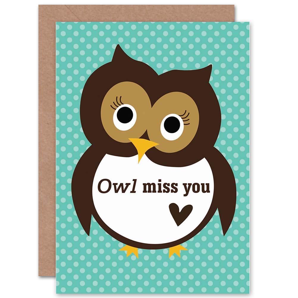 Amazon.com : CARTOON OWL MISS YOU CUTE FUN ART GREETINGS GREETING CARD GIFT  : Office Products