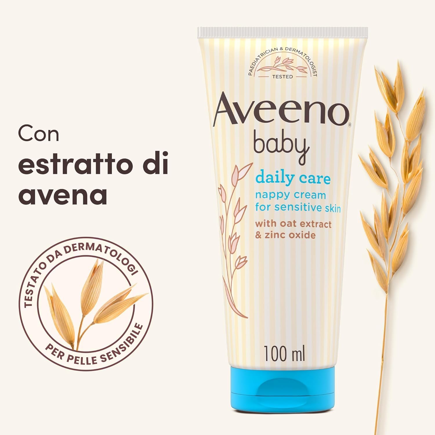 Aveeno Baby Daily Care Pasta Cambio Pannolino, Crema cambio pannolino per neonati e bambini, Crema Ossido di Zinco ed Estratto di Avena protettiva per un sollievo immediato, 100 ml