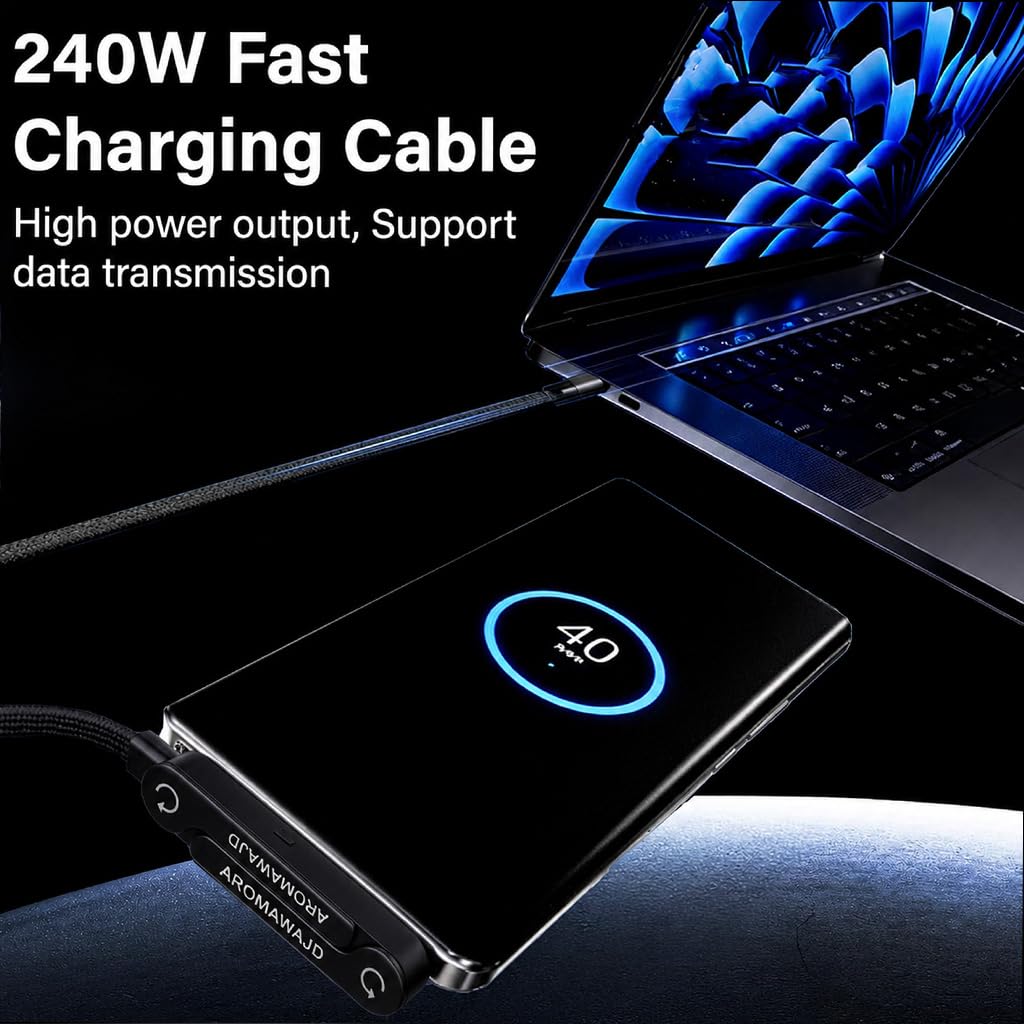 240w Braided Fast Charge Cable with Built-in Phone Stand, 2-in-1 Invisible Holder Charger Cable, Super Fast Stand Data Cables, 5ft Cables for All Smartphones (Type-C to Type-C) (3)