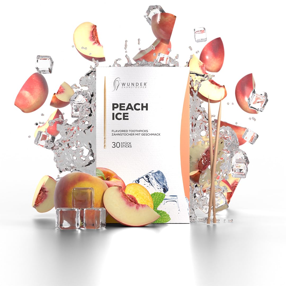 Wunder Flavoured Toothpicks - Peach Ice - 30x Individually Packaged - Plastic-Free Gum Alternative - Stop Nail Biting - Fresh Breath - Teeth Cleaning to Go - Sugar-Free, Vegan
