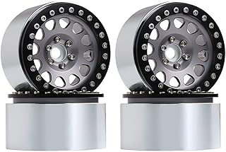 INJORA RC Rim 2.2inch Wheel Rim 4pcs Beadlock Wheel Hub for 1:10 RC Rock Crawler Axial SCX10 RR10 Wraith 90048 90018 Traxxas TRX4 12mm Hex (Black and Grey)