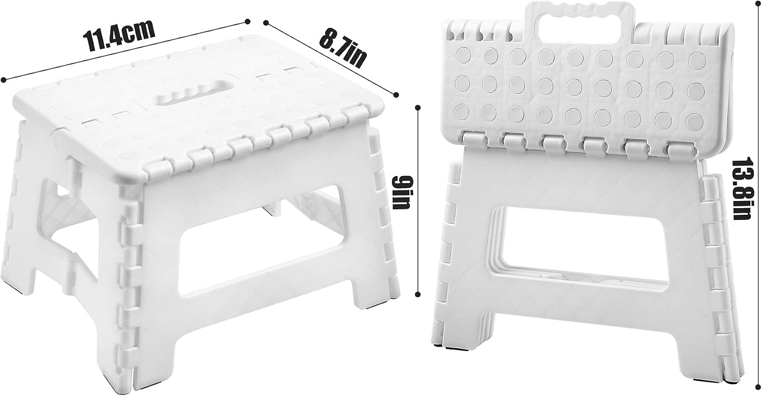 Topfun Folding Step Stool, 9 inch Non-Slip Footstool for Adults or Kids, Sturdy Safe Enough, Holds up to 300 Lb, Foldable Step Stools Storage/Open Easy, for Kitchen,Toilet,Office,RV