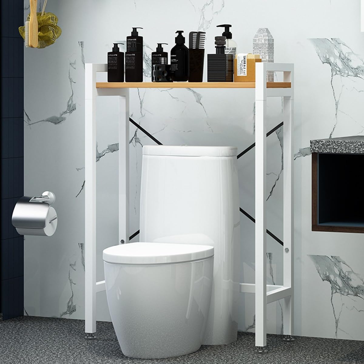 Over The Toilet Storage Shelf 1 Tier, Above Toilet Storage Rack with Metal e, Over The Toilet Rack for Bathroom, Behind The Toilet Storage Standing Shelf Space Saver (Color : /White) (/White One