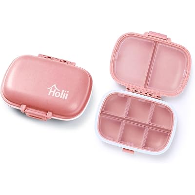 Holii 2PS 8 Compartments Travel Pill Organizer, Pocket Pharmacy for Purse Daily Pill Box Portable Medicine Organizer Vitamin Holder Container (Light Pink)