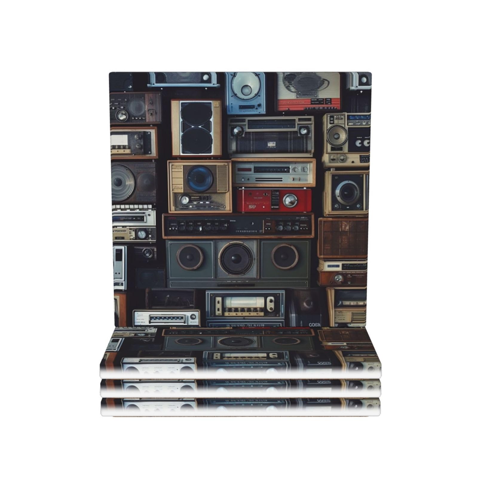 Dessous de verre en céramique premium avec finition mur vintage de Boombox radio