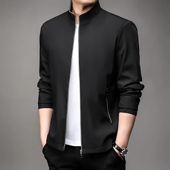 Men's Spring Autumn Business Casual Jacket Solid Color Stand Collar