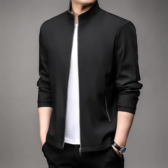 Men's Spring Autumn Business Casual Jacket Solid Color Stand Collar