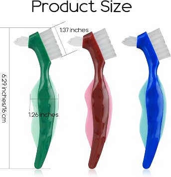 WY LIGHTING LEVEL 3 Pcs Hard Denture Brush, 3 Colors Premium Hygiene Denture Cleaning Brush for Denture Care, Double Sided Toothbrush with Multi-Layered Bristles & Rubber Anti-Slip Handle