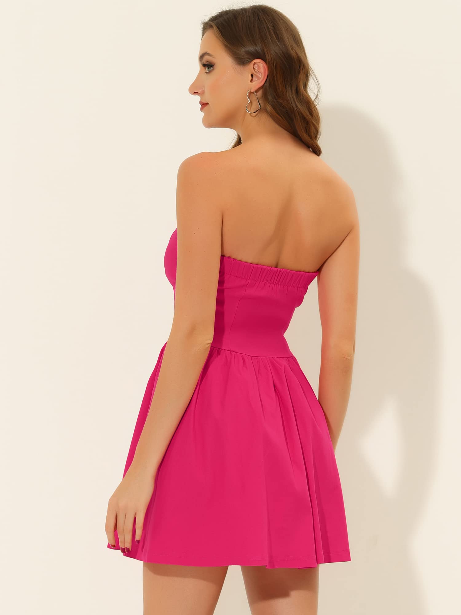 Allegra K Donna Sexy Abito Corto Scollato Tubino Senza Spalline