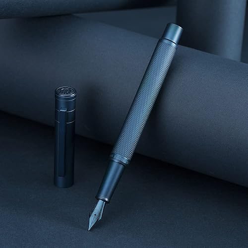 Vista 55 de Hongdian - Pluma estilográfica de bosque azul oscuro, punta extrafina, 0.015 in, hermosa textura de árbol, excelente pluma de escritura de metal