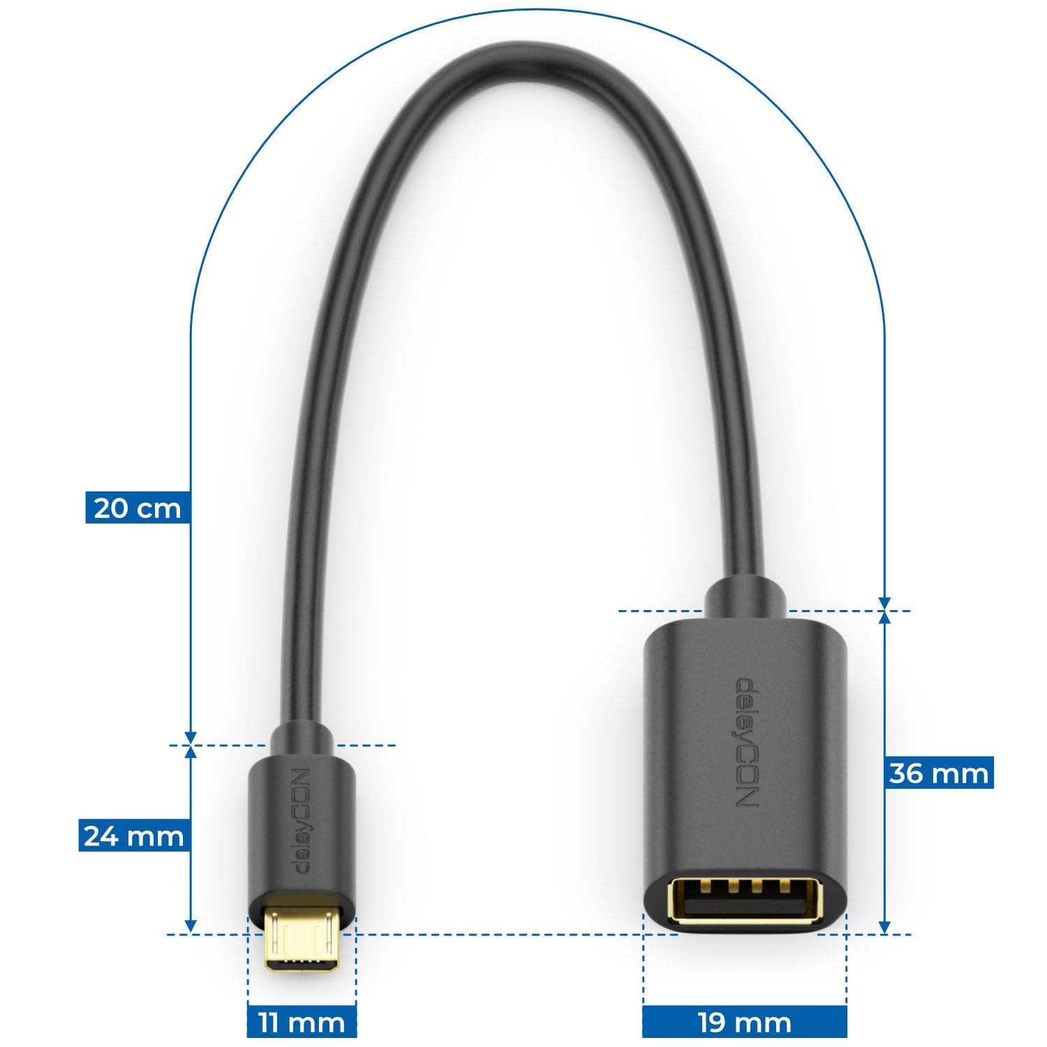 deleyCON 20cm USB 2.0 High Speed OTG Kabel Adapter (1 Sztuka) - USB-A na Micro-USB B - S7 S7 Edge S6 S6 Edge S5 S4 Note 5 4 3 - Czarny