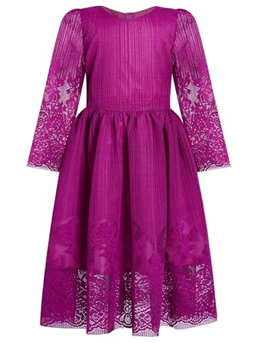 BONNY BILLY Vestido Niña Fiesta Boda Ceremonia Elegante Navidad Largo Tul Encaje Manga Larga 5-6 Años Morado Cover