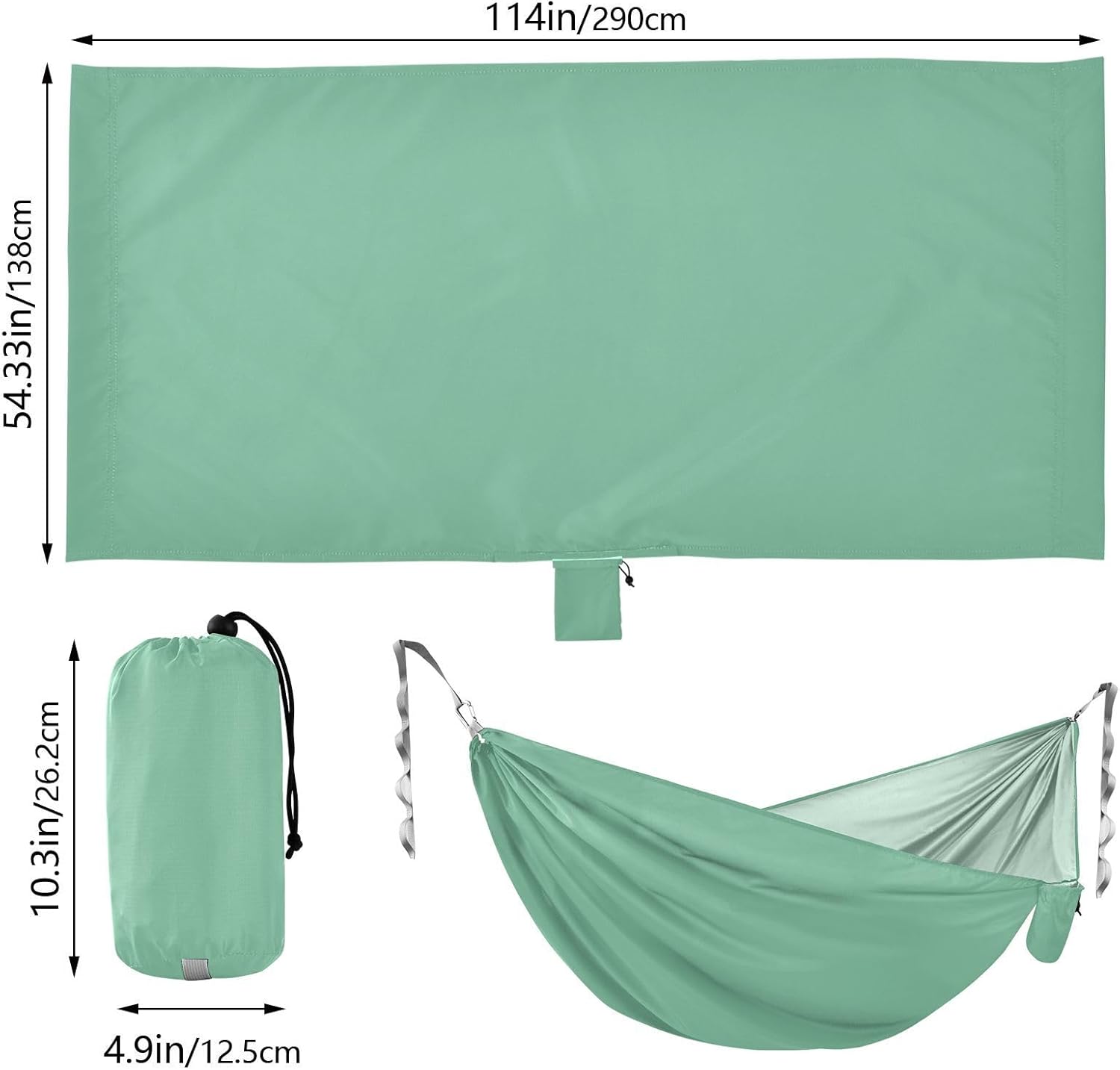 Sage Green Plain Hammocks with Hanging Rope Hanging Hammock for Camping & Hiking Essential