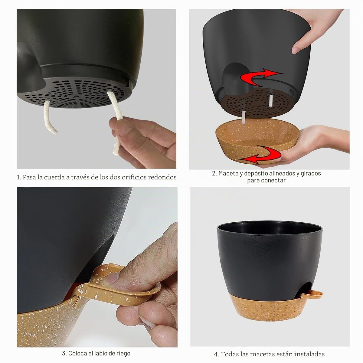 SUN-E Macetas autorriego Grandes 30.5+25.4+22.86CM para Todas Las Plantas de Interior Macetas de plástico Negro con Orificio de Drenaje Macetas autorriego Idea Regalo