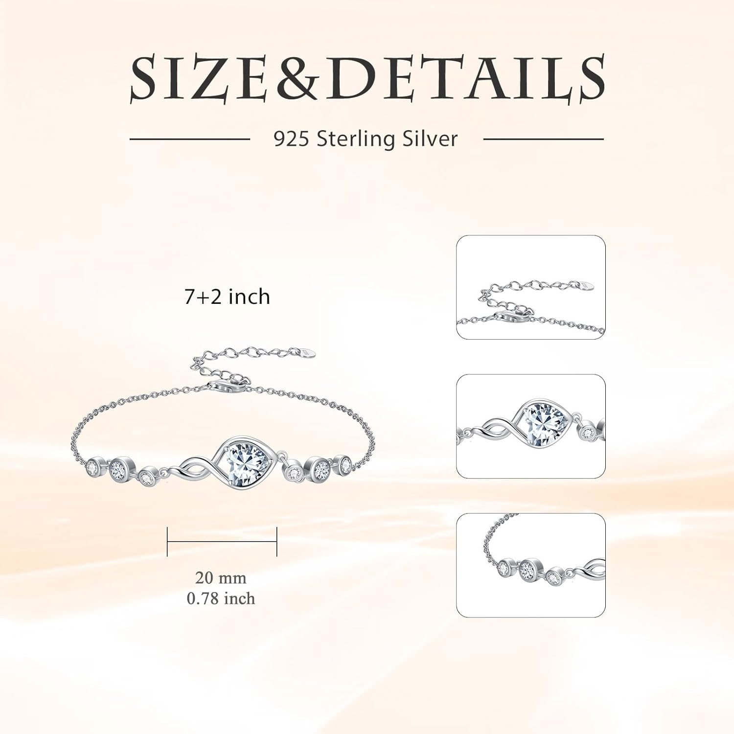 Infinity Birthstone Bracelet 925 Sterling Silver Heart Love Infinity Bracelet Fine Jewelry Anniversary Birthday Gifts for Women Girlfriend Wife Mom - Image 6