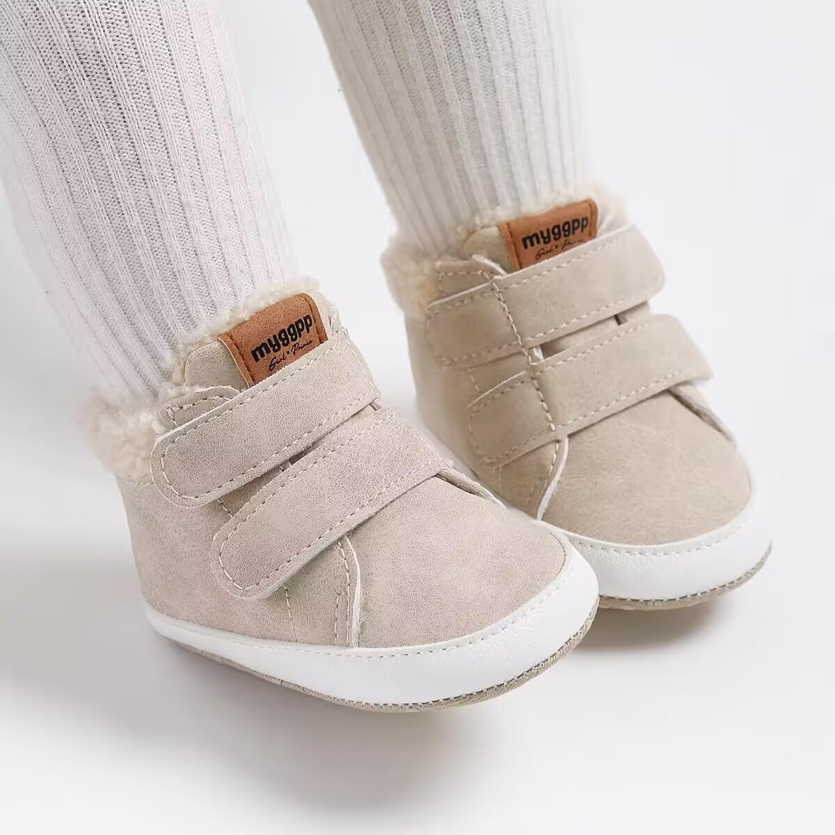 HsdsBebe Baby Ankle Boots Infant Boys Girls Fleece Booties Anti-Slip Rubber Sole Sneakers Toddler Newborn Walking Crib Shoes(M2035 beige,1)