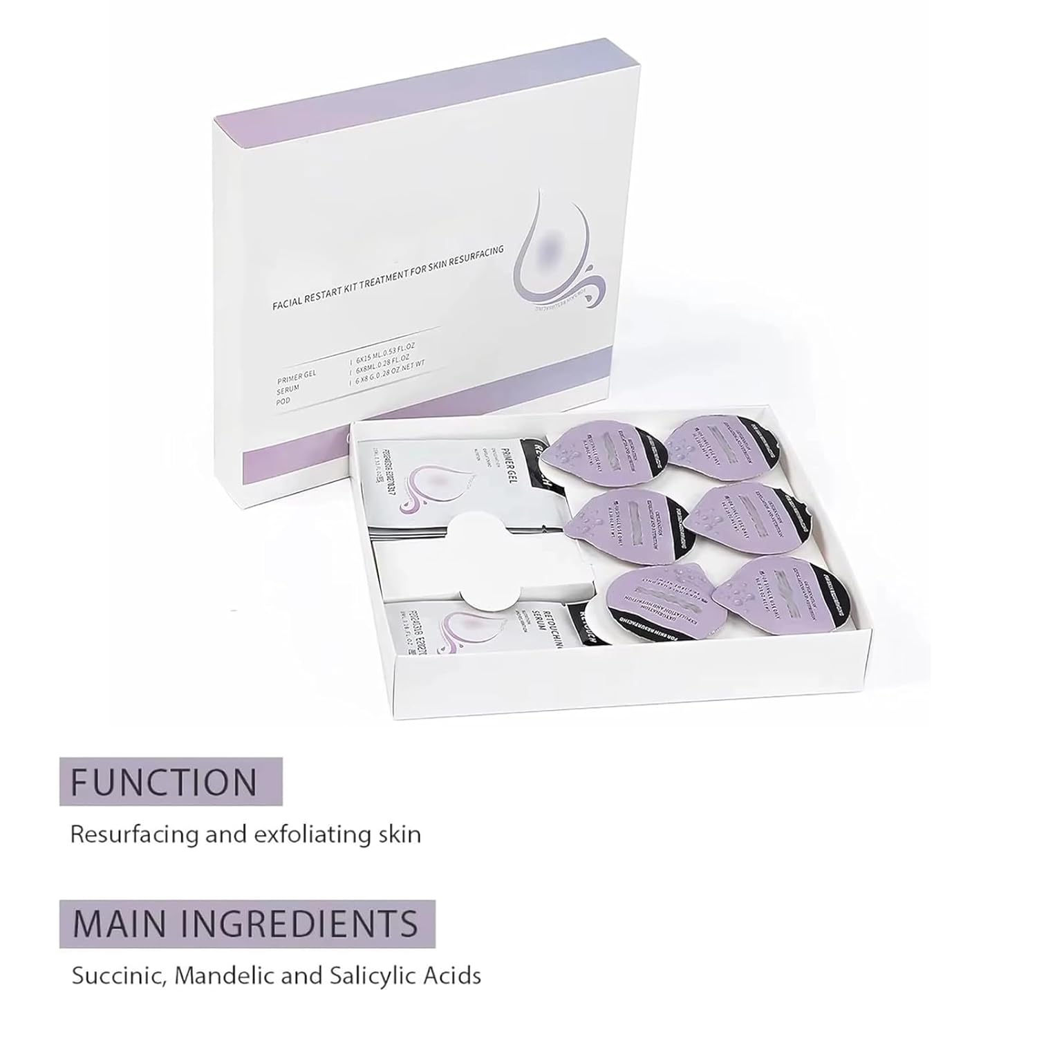 2 Set Detox Restart Oxygen Facial Kit Pods for CO2 Oxygen Facial Machine, Beauty Salon and Home Spa Day, Oxygen Facial Pods Set, 6 Pods + 6 Prime Gel + 6 Serum, (NEW FORMULA less foam)