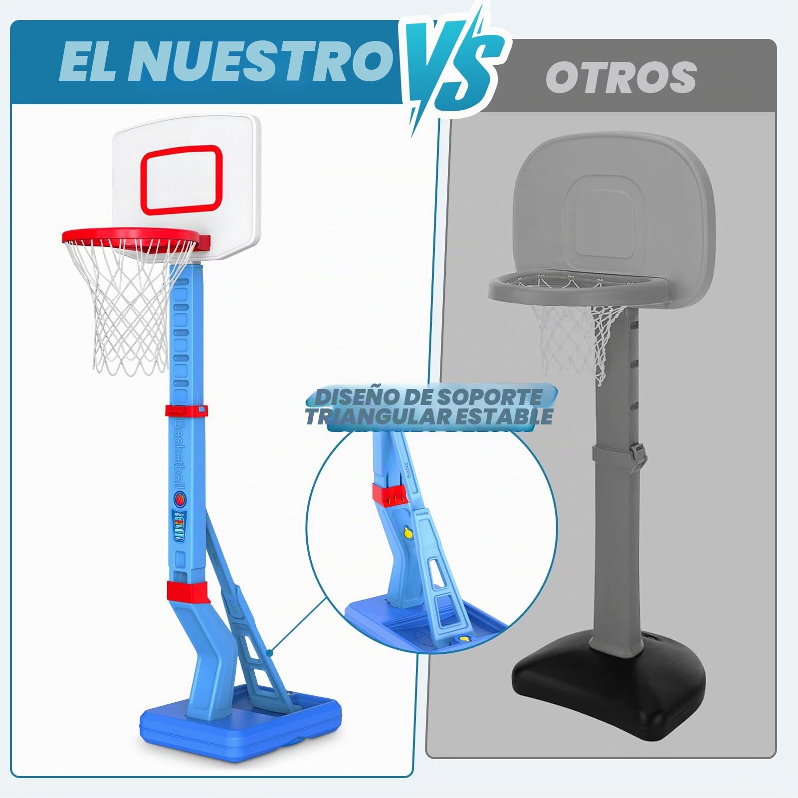 Canasta Baloncesto Infantil, Altura Ajustable 70-138 cm,Mini Canasta de Baloncesto para Interior y Exterior,Regalos Cumpleaños para niños de 3 a 8 años-Azul