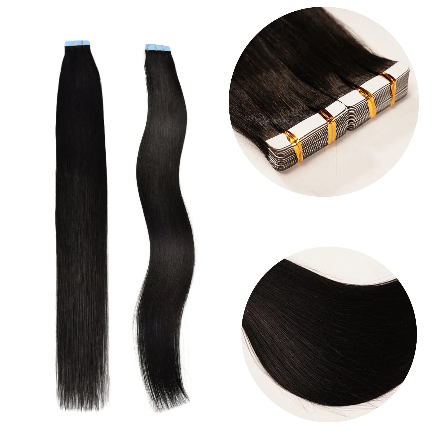 Tape in Hair Extensions Human Hair, 20pcs 50g 18 inch Remy Hair Extensions Straight Human Hair Tape in Extensions Skin Weft Tape Extensions Human Hair #1B Natural Black(#1B Color 18Inch 50g)