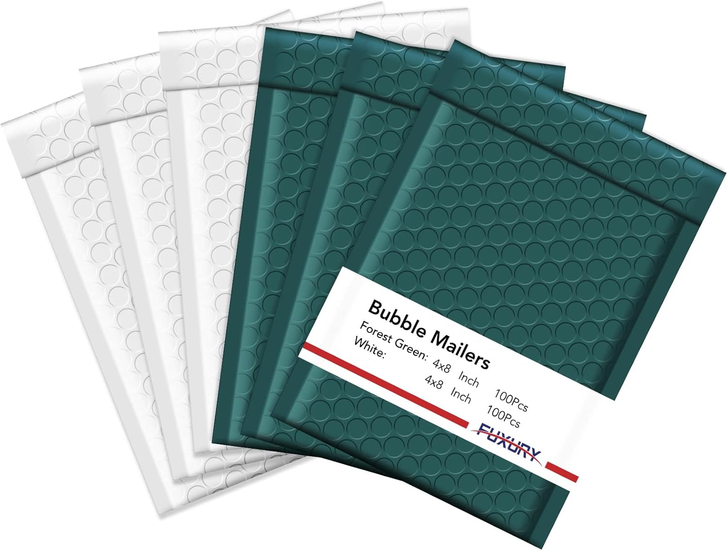 Fuxury 200Pcs Bubble Mailers 4x8,100 Froest Green+100 White Bubble Mailer,Self Seal Waterproof Padded Envelopes,Mailing Envelopes Bubble Padded for Mailing,Packaging, Small Business, Boutique, Bulk #0