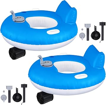 2 Sets Motorized Pool Float for Adults, Electric Inflatable Pool Lounger Float Driving Tube Floating with Pusher Handles Cup Holder for Summer Water BeachStandard,Blue White