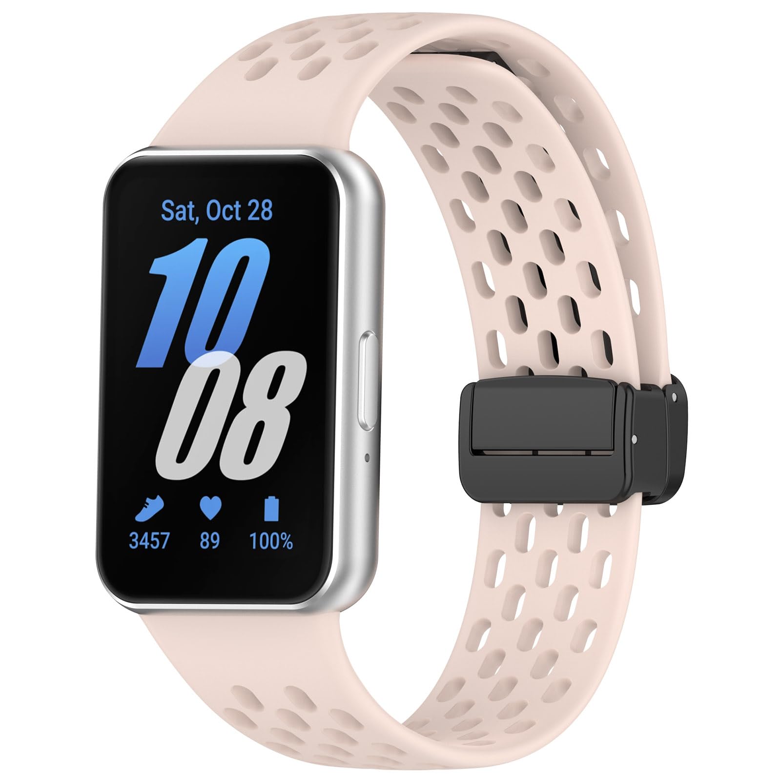 Gheper Replacement Watchband Compatible with Samsung Galaxy Fit3[2024] SM-R390 Magnetic Folding Buckle Design Silicone Sport Wristband Band Bracelet Quick Release Strap