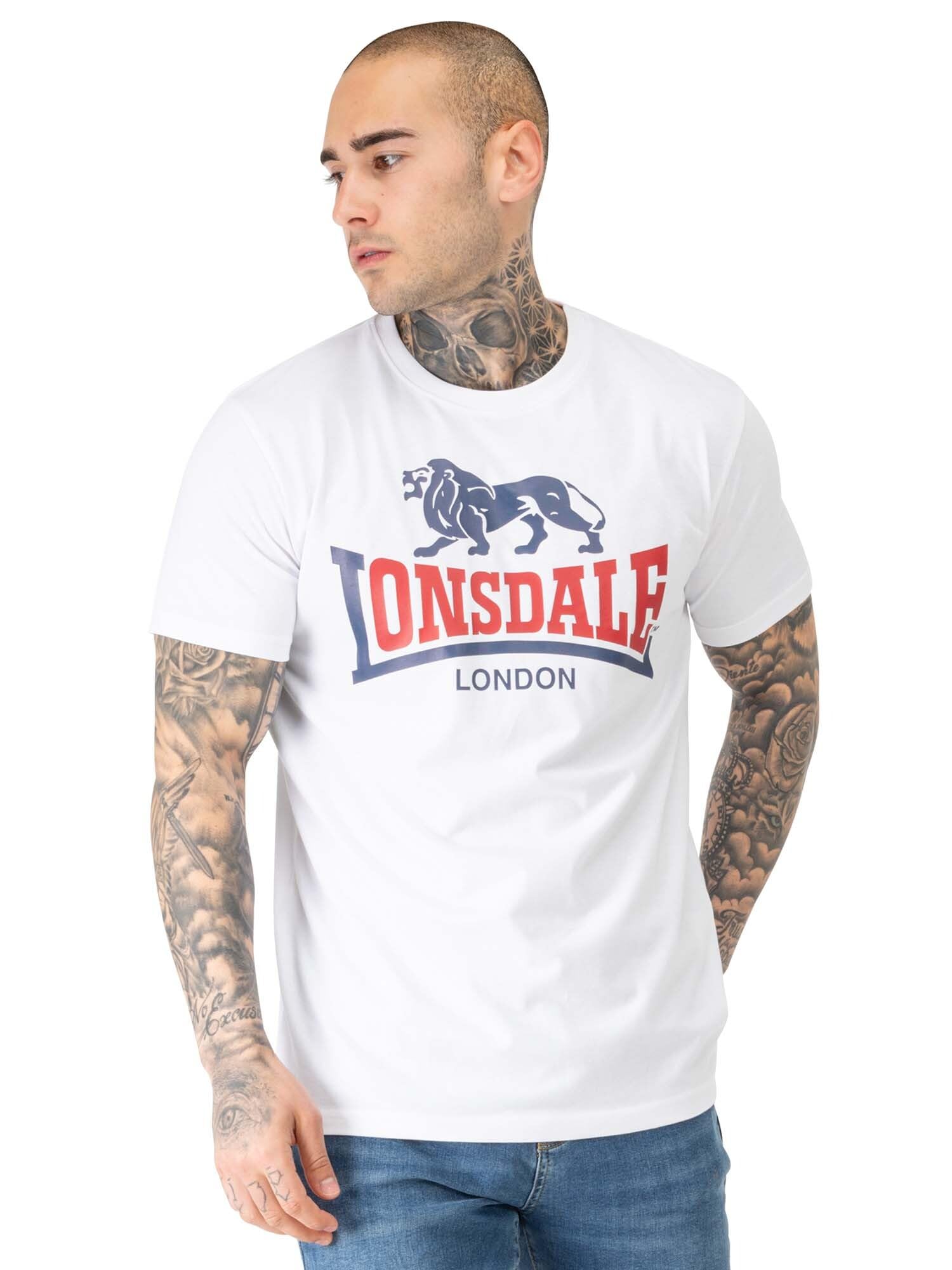 Lonsdale Men's Lion Two Tone T-Shirt, White/Navy/Red, XL