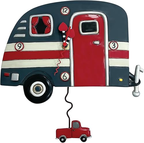 Allen Designs Enesco Camper Life - Reloj de pared con péndulo esculpido para remolque vintage, 11 pulgadas, multicolor