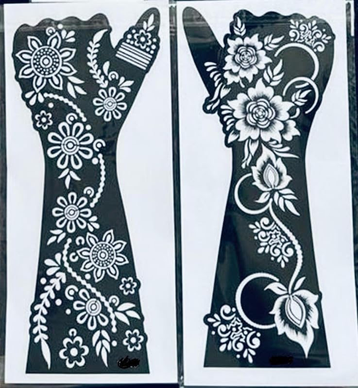 Temporary Mehndi Tattoo mehandi stickers for full hand Combo Pack Mehandi Stencils for Women, Girls And Kids, Easy To Use In Just 4 Steps I Pack of 2 I Mehndi stencils Model No - 19-image-18