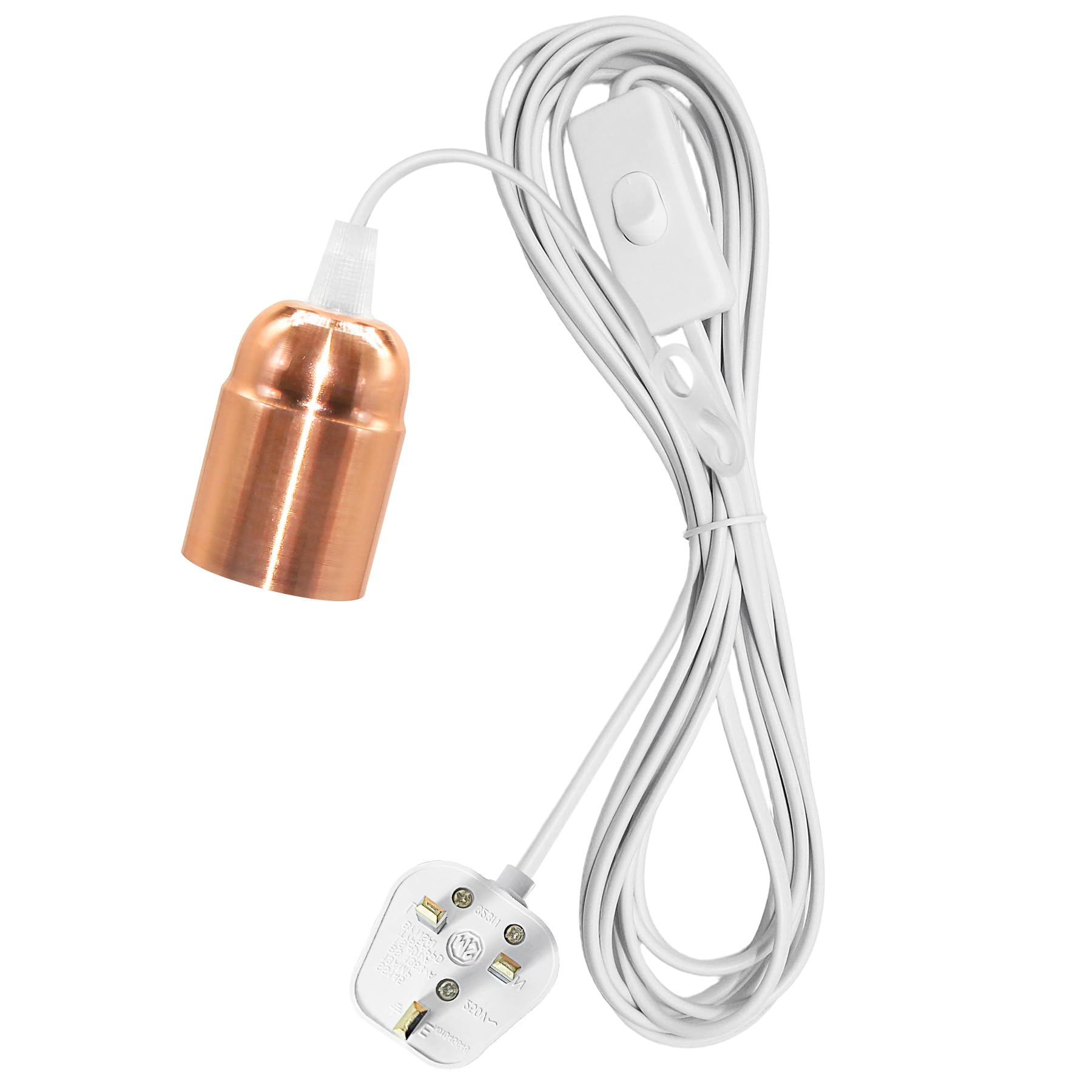 LQUNFYL Plug in Pendant Light, 450CM Cable, E27 Lamp Holder Suspended Hanging Light Cord, Plug in Ceiling Light with Switch, Pendant Light Fitting for Living Room, DIY Lighting Accessories, Rose Gold