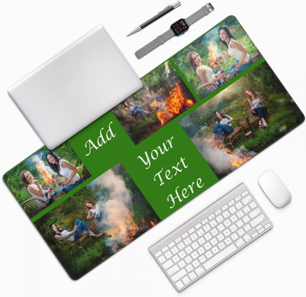 Custom Desk Pad with Photo, Personalized Mousepad Picture Image Text Laptop Desk Mat, for Office Dorm Personalised Gifts Presents for Dad Mom Child, Custom3-3, 16"x35.5"