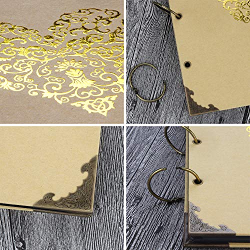 Advcer Photo Album Diy Scrapbook, 10X10 Inch 50 Pages Double Sided, Vintage Hardcover Three-Ring Binder Picture Booth With 408Pcs 6 Colors Self Adhesive Photos Corners (Champagne, Gold Blocking Heart) #TOP2
