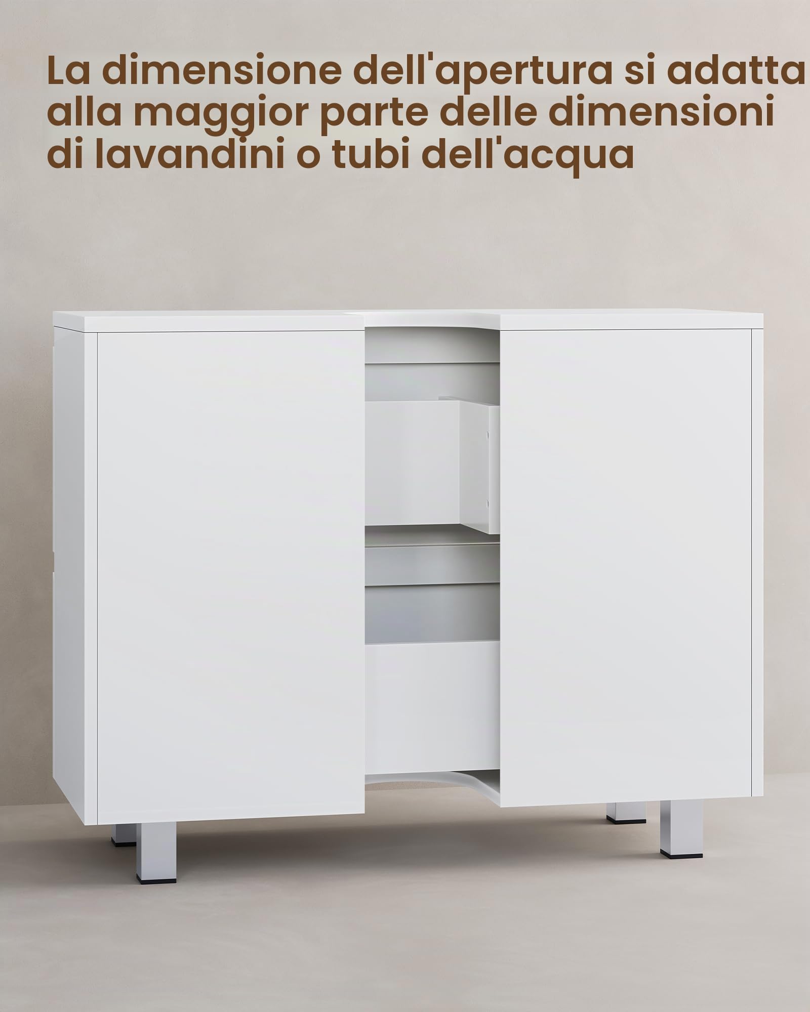 KIMENICH Armadietto da Bagno, Mobile da Bagno con 2 Cassetti Grandi, Mobile Lavabo con Piedi in Metallo, Molto Spazio, Mobile Sottolavabo, 80 x 30 x 56 cm, Bianco