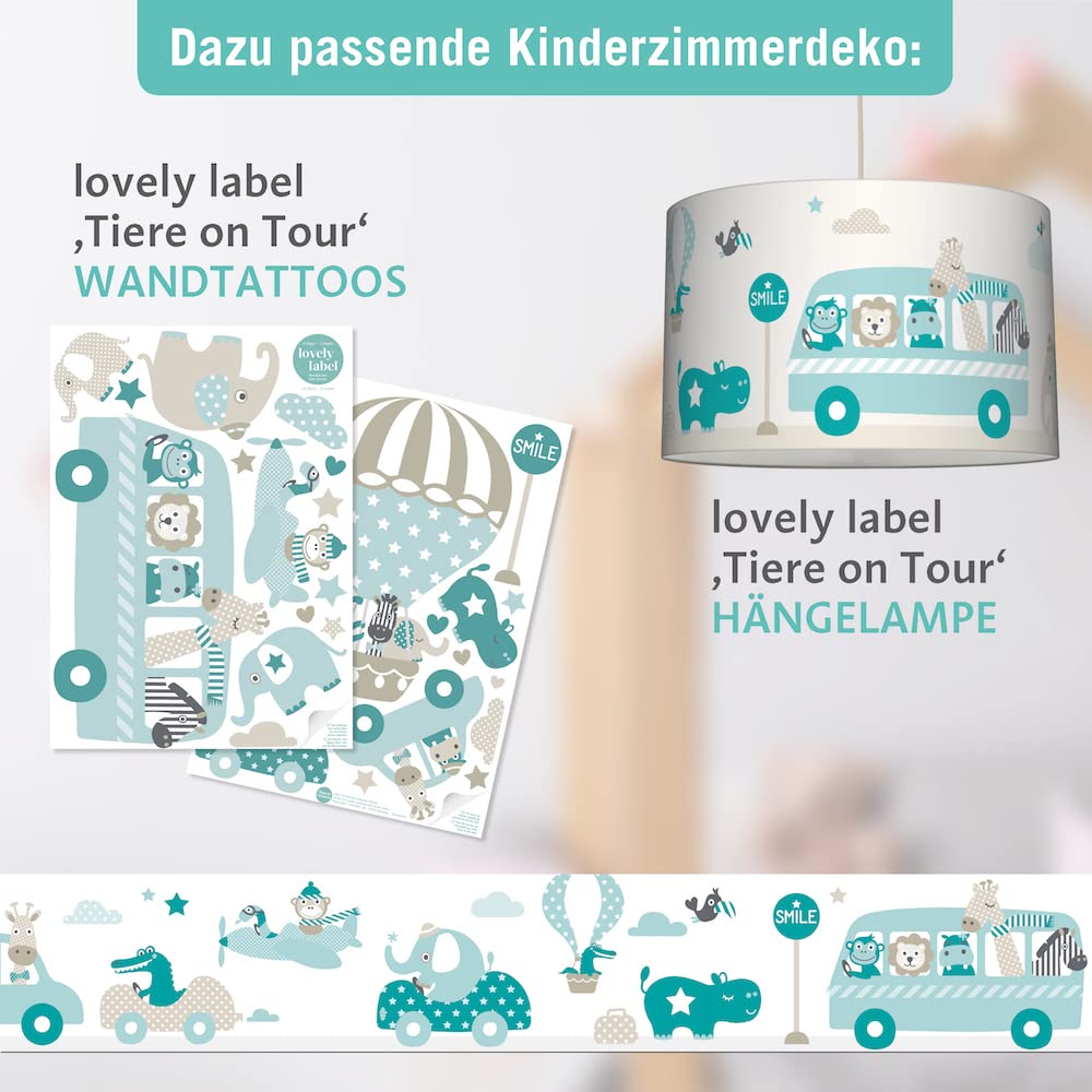 bordo autoadesivo, 450 x 11,5 cm, con motivo di escursione degli animali, beige-menta-turchese