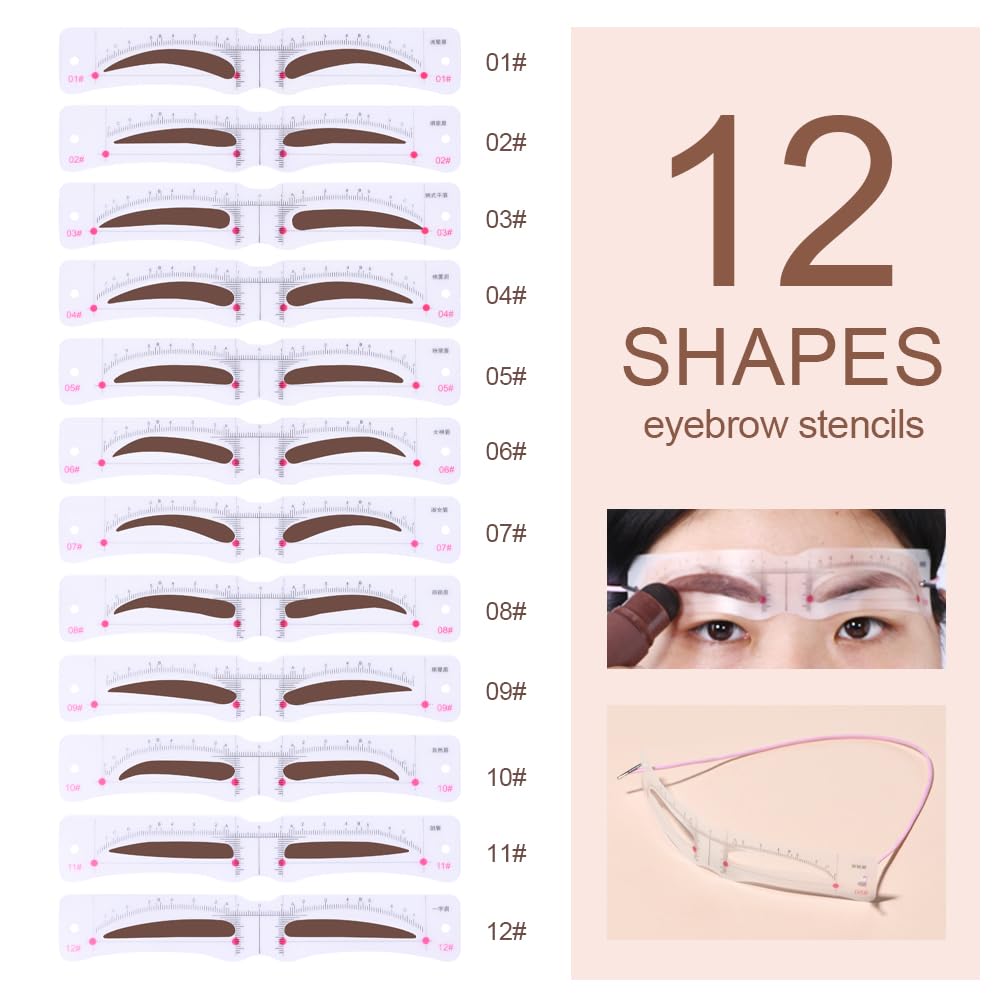 GL-Turelifes Eyebrow Stencil Set, Eyebrow Stamp Powder Kit with 12 Eyebrow Shape Brow Stencils, 2 Elastic Cord &2 Brow Brush - Image 4