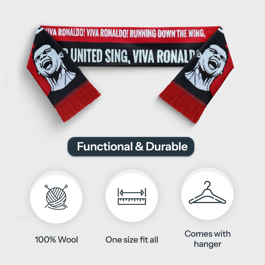 TACKLE FROM BEHIND Ronaldo Man United Knitted Football Scarf, 100% Wool, 48" x 7", Soft and Warm, Gift for Football Fans 3