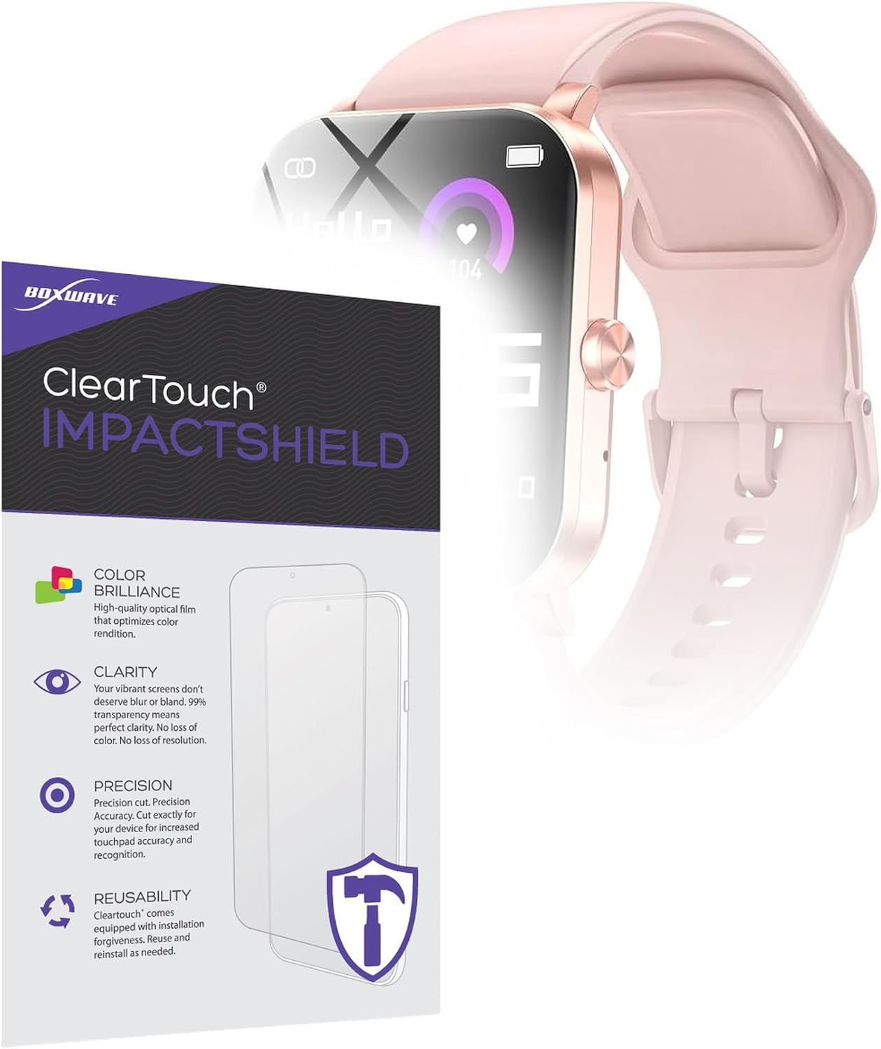 BoxWave Screen Protector Compatible With Zenvid Smartwatch For Women Men (1.85 in) - ClearTouch ImpactShield (2-Pack), Impenetrable Screen Protector Flexible Film
