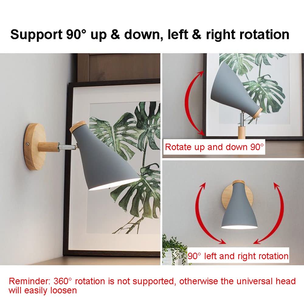 Aplique de Pared Ajustable Estilo nórdico, lámpara de cabecera, Apliques de Lectura para mesita de Noche, portalámparas E27 con cableado Fijo y Giratorio.