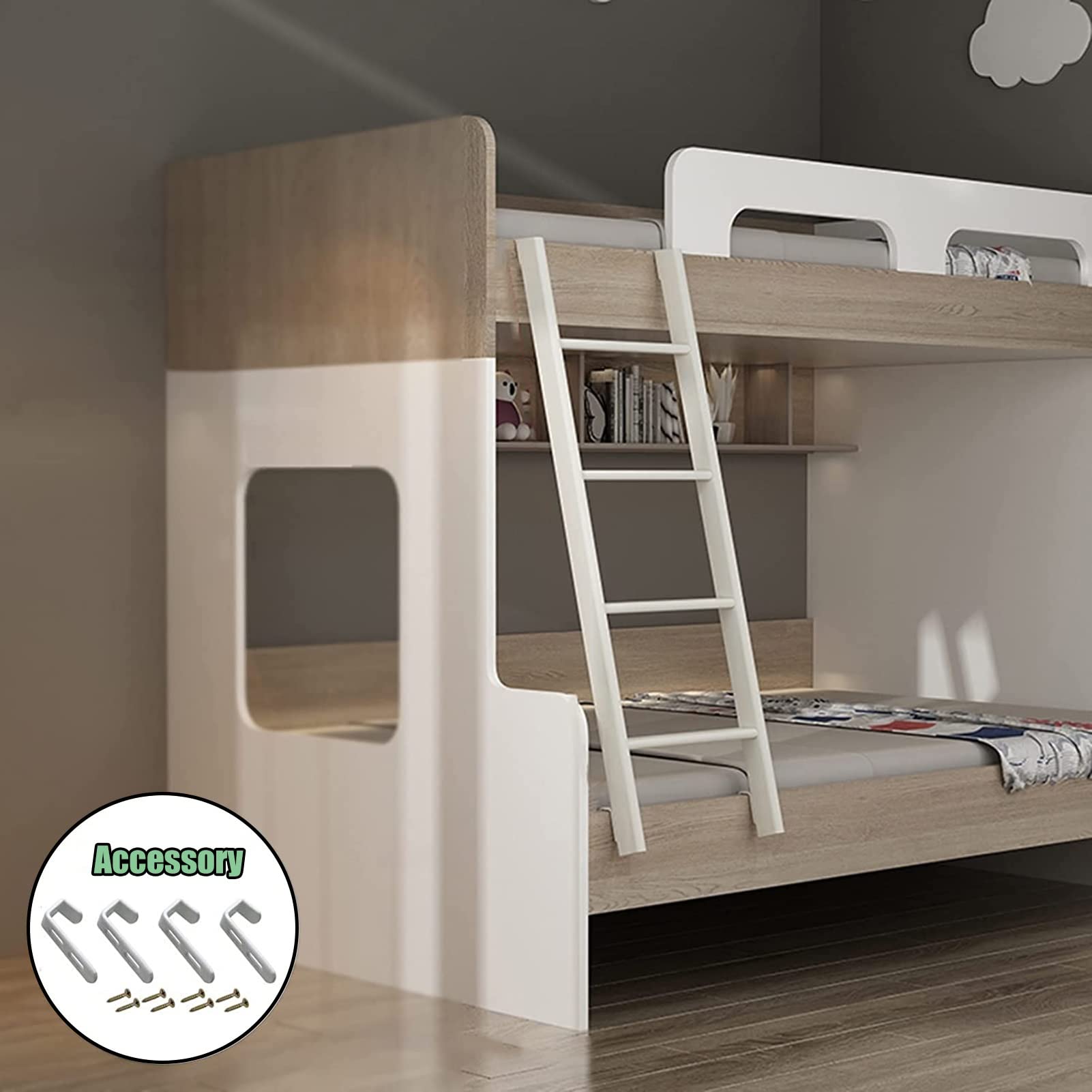 Rv Ladder de la Cama para Campera de Camper Motorhome Atic, Lentadora de Escaladas Loft Universales Colgantes - Mde Metal, Soportes de Montaje Incluidos/White/116 Cm/45 "